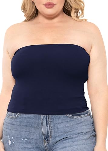 STRETCH IS COMFORT Women's Crop Tube Top Navy Blue 2X