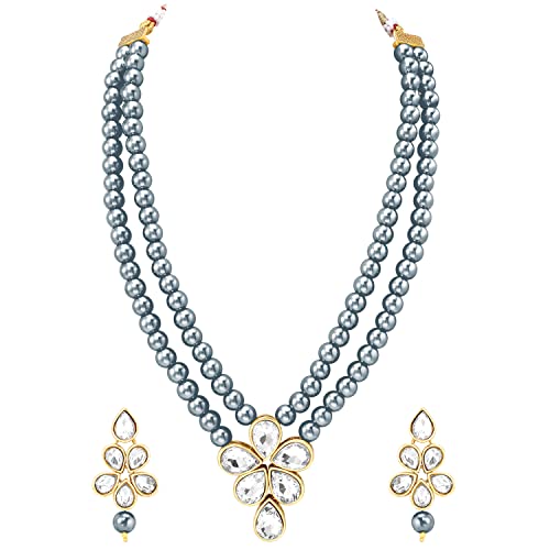 Image of Peora Crystal Faux Pearl Kundan Necklace & Jewellery Set Gift for Women