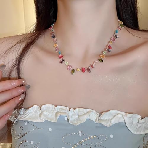 UUONLY Colorful Rainbow Crystal Necklace, Multicolor CZ Chain Choker Dainty Cubic Zirconia Jewelry Sparkly Rhinestone CZ Necklace for Women2