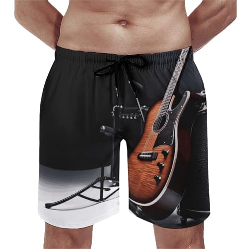 Mens Shorts Musical Instrument Guitar Men Swim Trunks Quick-Dry Beach Shorts with Drawstring Pocket Bathing Suit