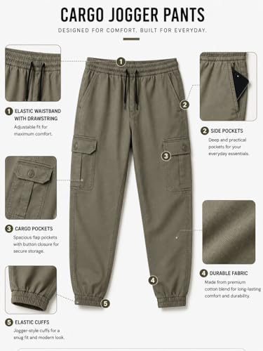 Image of Men's Cotton Cargo Pants | Cargo Trousers with Flap Buttoned Pocket | Elastic Waist Drawstring Casual Cargo Pants | Regular Fit Outdoor Travel Streetwear Bottom Wear