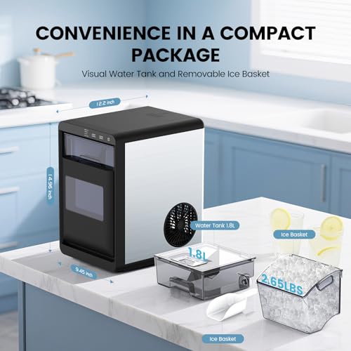 Image of Nugget Ice Makers Countertop, 44Lbs /24H Crushed Ice Maker & Chewable Pellet Ice Machine with Ice Scoop, Pellet Ice Makers with Removable Basket,Sonic Countertop Ice Machine for Home /Kitchen /Office