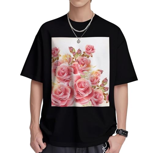 T-shirt col rond coton imprimé fleurs rose rose t-shirt décontracté femme