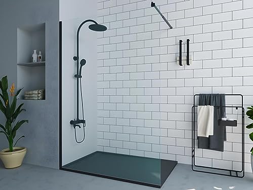 Vente-unique - Paroi de douche à l'italienne - Noir mat - Verre 6 mm - 140x200 cm - DAREN