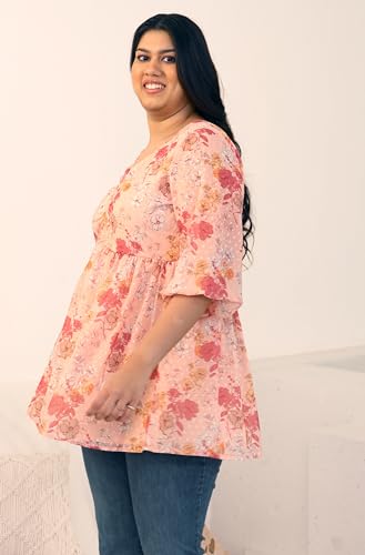 Image of XL Love by Janasya Women's Dobby Georgette Floral Ruched Top