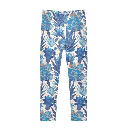 Succulents Cacti Colorful Dots Kids Girl's Active Leggings Stretchy High Waisted Workout Pants Running