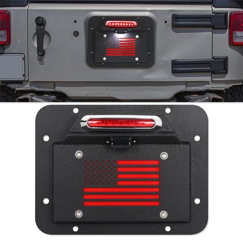 LUYWTE Spare Tire Delete License Plate Relocation W/Plate Illuminate Light&Third Brake Light Fit 2007-2018 Wrangler JK/JKU, Black