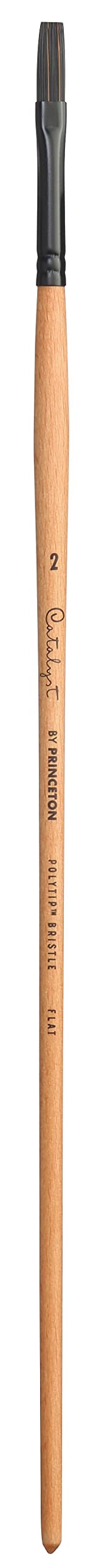 Princeton Catalyst Polytip, Brushes for Acrylic and Oil Series 6400 Long Handle, Flat, Size 2, Size 2 Flat