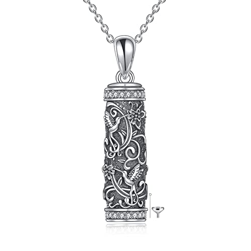 TOUPOP Tree of Life Cremation Jewelry Urn Necklace for Ashes for Women Men 925 Sterling Silver Cylinder Urn Pendant Necklaces for Human Ashes of Loved Ones Keepsake Memorial Gifts