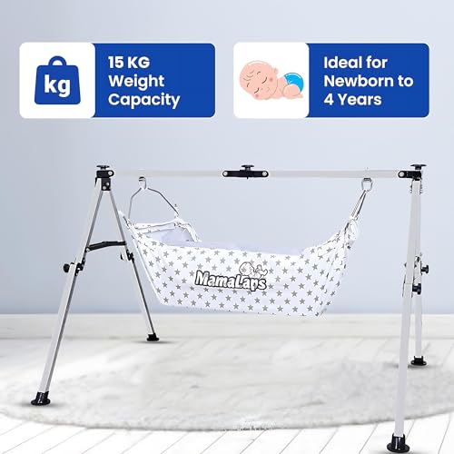 Image of MamaLaps PRO Manual Double Foldable Baby Cradle Frame | Heavy-Duty Stainless Steel Cradle Frame for Babies | Swing Palna Zula for Baby Boys & Girls | 7 Kg Frame | Portable Cot
