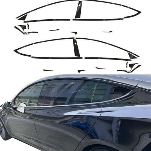 UYITO Window Trim Chrome Delete Blackout Overlay Pre-Cut Genuine Vinyl for Tesla Model 3 2017-2025 Glossy Black Pattern
