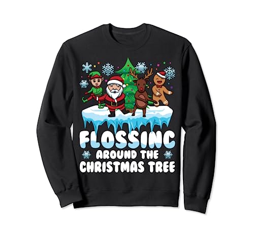 Santa Deer Gingerbread Flossing Around The Christmas Tree Sudadera