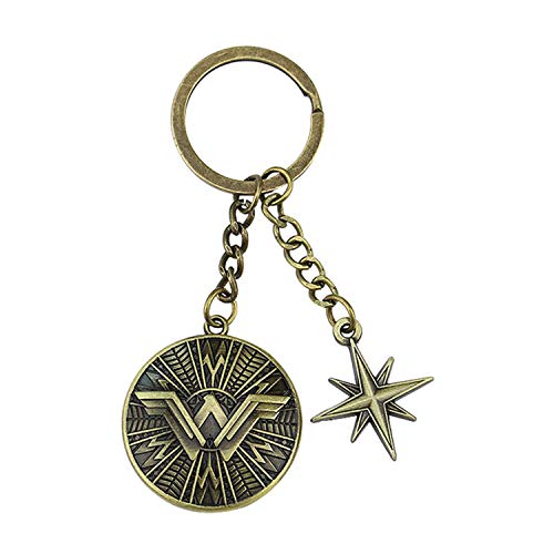 Wonder Woman Logo llavero redondo estrella metal doble colgantes metal llavero