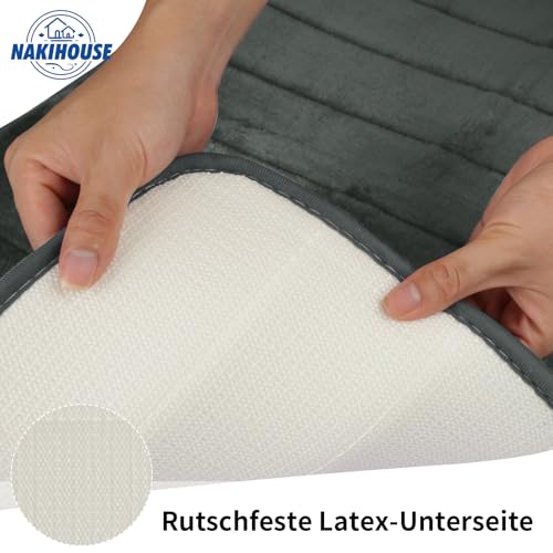 NAKIHOUSE Badematte Set 3-teilig aus Memory Foam, rutschfest & Saugfähig, Waschbar, Weich & Schnell Trocknend, Badezimmerteppich für Dusche, WC & Badewanne,Dunkelgrau – Bild 6