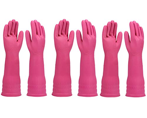 Lot de 3 paires de gants de cuisine en caoutchouc imperméables réutilisables Rose Taille M Cover