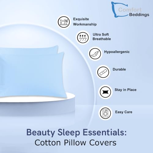 Image of Comfort Beddings 100% Organic Cotton Pack of 2 Travel Pillowcases 12x16 Ice Blue Pillow Cases with Envelope Closure, Crisp Percale Weave, Soft & Cooling Pillow Covers (Size-12x16, Ice Blue)