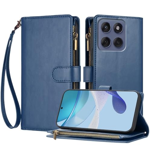 Étui Motorola Edge 40 Pro 5G housse portefeuille en cuir bleu