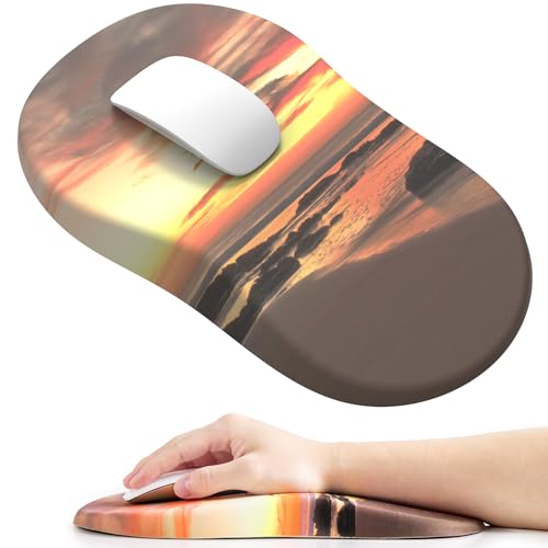 hueilm Ergonomic Mouse Pad Wrist Support,Pain Relief Mouse Pads with Wrist Rest,Entire Memory Foam Mouse Pad with Non-Slip PU Base,Comfortable Mousepad Perfect for Office & Home(Sunset)