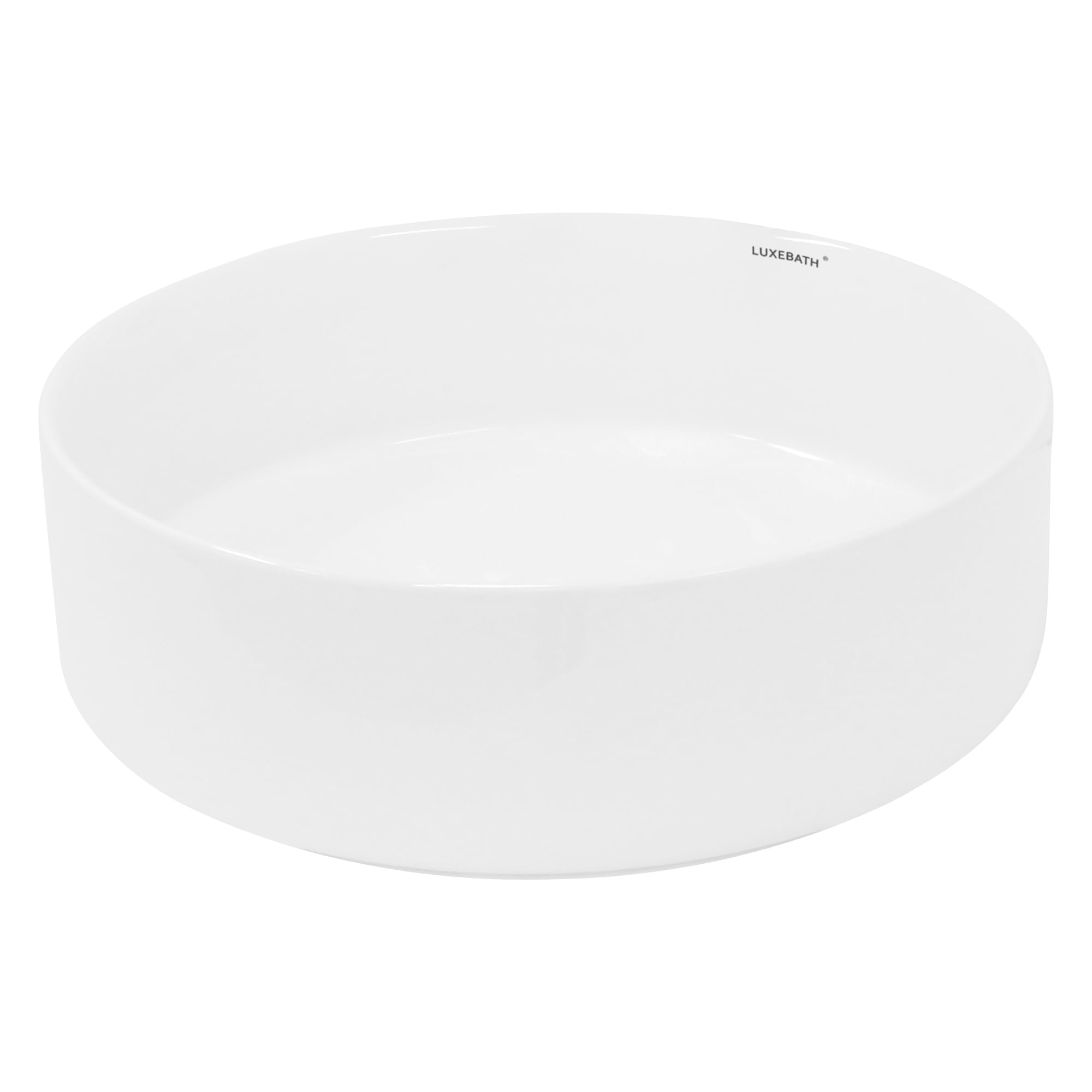 LuxeBath Lavabo de Baño Ø 355 x 120 mm Lavadero de Encimera Material Cerámico Blanco Redondo Fregadero de Aseo Cascada Estilo Moderno y Elegante Sanitario Sobremesa Lavamanos Sin Rebosadero