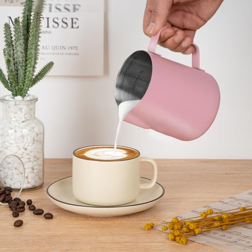 Image of Amrules Milk Frothing Pitcher 12oz Frother Cup Barista Tools, Pink
