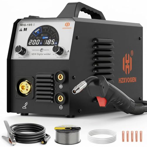 Image of H HZXVOGEN 185A MIG Welder, 110V /220V Dual Voltage, 4-in-1 Gas MIG /Flux Core MIG /Lift TIG /Stick Welding Machine with Synergic Multiprocess Large LED Digital Display, IGBT Inverter