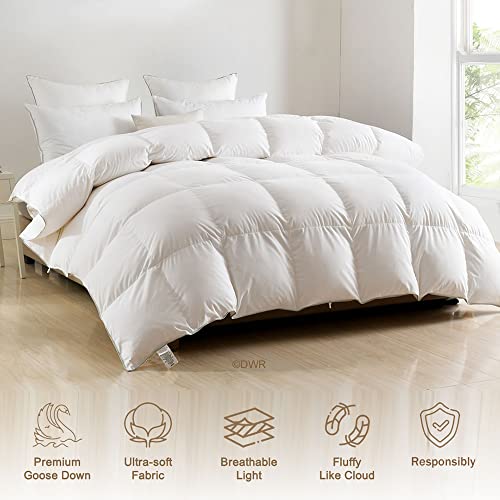 DWR Luxury Down Feather Fibers Comforter Full/Queen, Hotel-Style Fluffy Duvet Insert, Ultra-Soft Cotton Blend Fabric, High Fill Power 46oz Medium Weight for All Season(90x90, White) - Image 4
