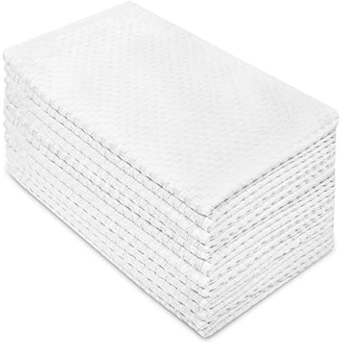 COTTON CRAFT Euro Café Set of 12 Waffle Weave Pure Cotton Super Absorbent Multipurpose Kitchen Towels, Dishcloths, Tea Towels White Cover