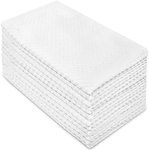 COTTON CRAFT Euro Café Set of 12 Waffle Weave Pure Cotton Super Absorbent Multipurpose Kitchen Towels, Dishcloths, Tea Towels White