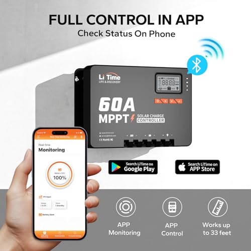 Image of LiTime 48V 60A MPPT Solar Charge Controller, Bluetooth, 150V Max Input