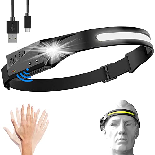 Lockerchog LED Headlamp Rechargeable, Headlamps for Adults, 230°Wide Beam, Motion Sensor, 5 Modes, Adjustable Headband Outdoor Waterproof Lightweight Head Lamp for Running, Camping, Hiking, Fishing