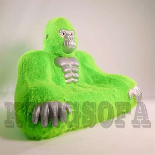 QNRMS Gorilla Inflatable Luxury Sofa 6.56ft Height King Kong Inflatable Sofa Furry Plush Orangutan for Lounging, Gaming, or Movie Nights (Green)