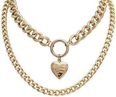 jieGorge Necklaces & Pendants, Chunky Gold Necklace Lock Padlock Locket Pendant Coin Curb Chain Layering Silver, Jewelry for Women Gifts (Gold)