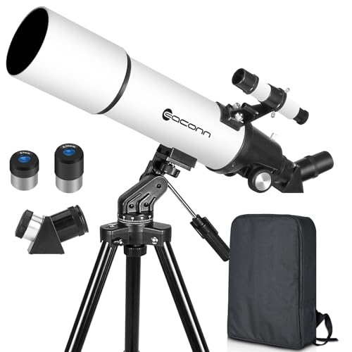 Telescopios astronómicos para Adultos, telescopios de refracción de 600 mm de Apertura de 80 mm para niños y Principiantes, telescopios de portátiles con Mochilas,BAK-4 Porro Prisma