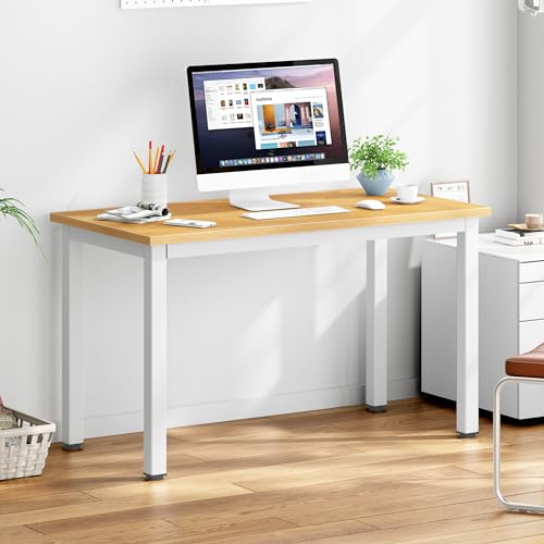 Image of DlandHome 39 inches Small Computer Desk for Home Office Activity Table Writing Table for Small Spaces Study Table Student Laptop Desk (39 inch, Teak + White)