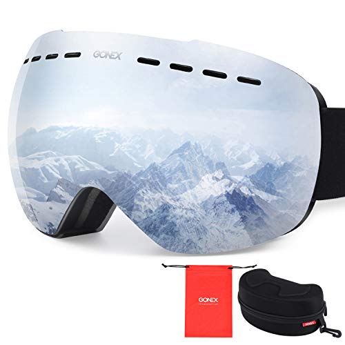 Gonex Oversized Ski Snow Goggles Anti-Fog UV Protection with Frameless Double Spherical Lens for Skiing Snowboard Skate Winter Sports+ Goggle Case(Silver Lens)