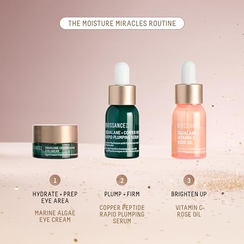 Biossance, Conjunto de presente de Natal Moisture Miracles, óleo de rosa de vitamina C, creme para o