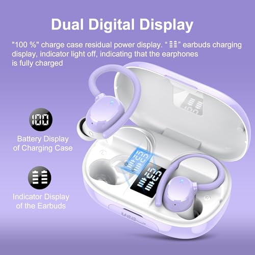 Image of sprtoybat Wireless Bluetooth Earbuds Sport 128H Playtime New Bluetooth 5.3 Headphones with LED Display Powerful Bass Over Ear Earphones with Earhooks IP7 Waterproof for iOS Android