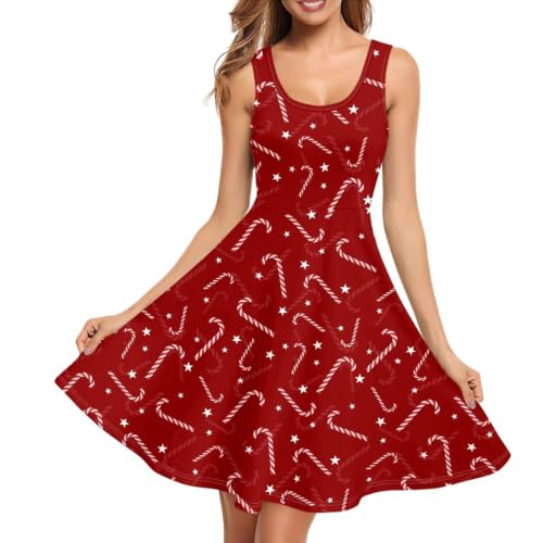 Image of Women Stylish Tank Dresses Sleeveless Round Neck Midi Casual Dress with Pocket for Summer