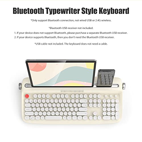 Tishled Typewriter Keyboard Wireless Bluetooth 5.0 Retro Aesthetic Cute Kawaii Round Keycaps 106-Key With Num Pad Clicky Mechanical Feeling With Pad/Phone Holder For Windows/Mac Os/Android/Ios (Mint) #TOP1