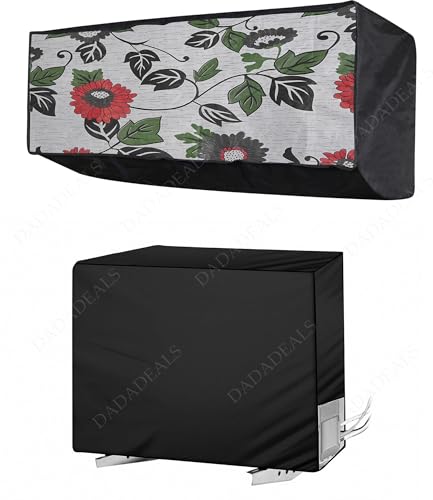 Image of Split AC Cover Combo Set 1.5 Ton | Indoor Outdoor Waterproof & Dustproof Protection | Durable, Breathable Fabric | These Covers Help Maintain Airflow | White Floral