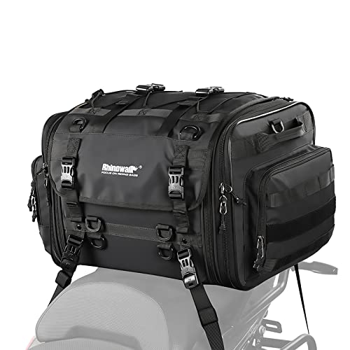 Rhinowalk Motorcycle Saddle Bag Expandable Motorbike Tail Bag 60L, Waterproof Powersports Travel Luggage (Black)