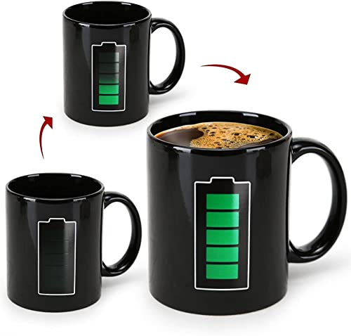 CTTPEG Heat Changing Sensitive Mug - 12oz Black Cute Tea Cup with Battery Charging Design