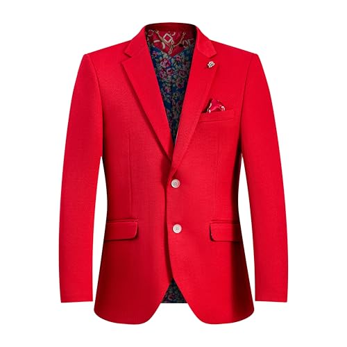 Elie Balleh Men’s Solid Blazer and Sports Coat, Premium Stylish & Comfortable with Natural Stretch, Distinctive Design, Red X-Large