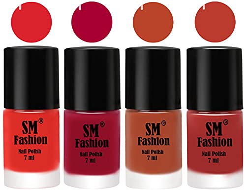 Image of Nail Polish Combo Set (Pack of 4) Quick Dry Gel Finish Nail Paint | Candy Orange,Dark Magenta,Light Coral,Dark Peach | 7 ml Each