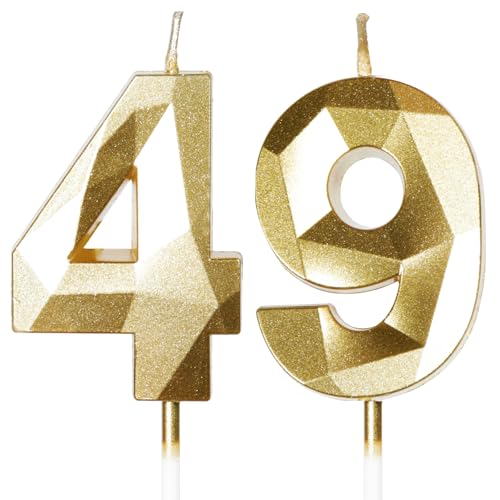 Bougies d'Anniversaire 49 Ans Dorées - Numéro 49 Or - Bougies Dorées pour Gâteau - Décoration de Fête Brillante - Anniversaire, Mariage, Fête, Cérémonie