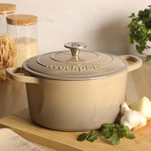 Image of Crock-Pot Artisan 5-Quart Enameled Cast Iron Dutch Oven Pot with Lid, Round, Gradient Taupe, Oven Safe Cookware