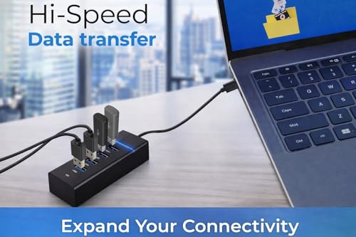 Image of 4 Port USB 3.0 Hub with Hi-Speed Data Transfer, LED Indication, 15cm Cable, Backward Compatible, Multi Device Connection, Plug Play Usage, Glossy Finish and Lightweight Design