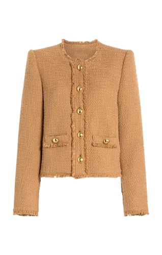 Women's Fall Tweed Blazer Jackets Elegant Button Down Fringed Tassel Cropped Jacket Coat Tops3