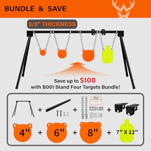 Image of Highwild Expandable AR500 Steel Targets System 3 /8 inch Thick Complete Shooting Targets with Stand, 4 inch, 6 inch, 8 inch Gongs + 7 inch x 12 inch Torso with 1 Stand, 2 Extension Brackets & 4 Mounting Kits
