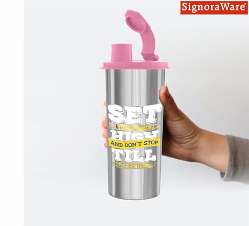 Image of SignoraWare Jumbo Stylish Stainless Steel Sipper | Airtight & Leakproof Lid | Easy to Clean & Carry | Ideal for Kids, Office, Gym, Travel, School & Outdoor Use (500ml | Pink)